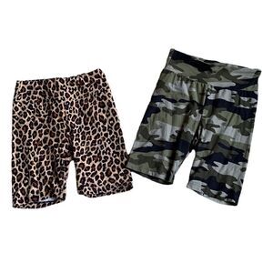 Lot Of 2 Biker Shorts Animal Print & Camo size spandex small and XS‎